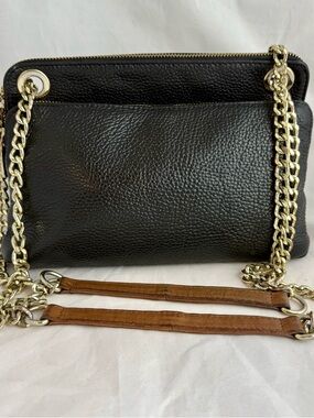 Valentina Made in Italy Black Leather with Gold Chain